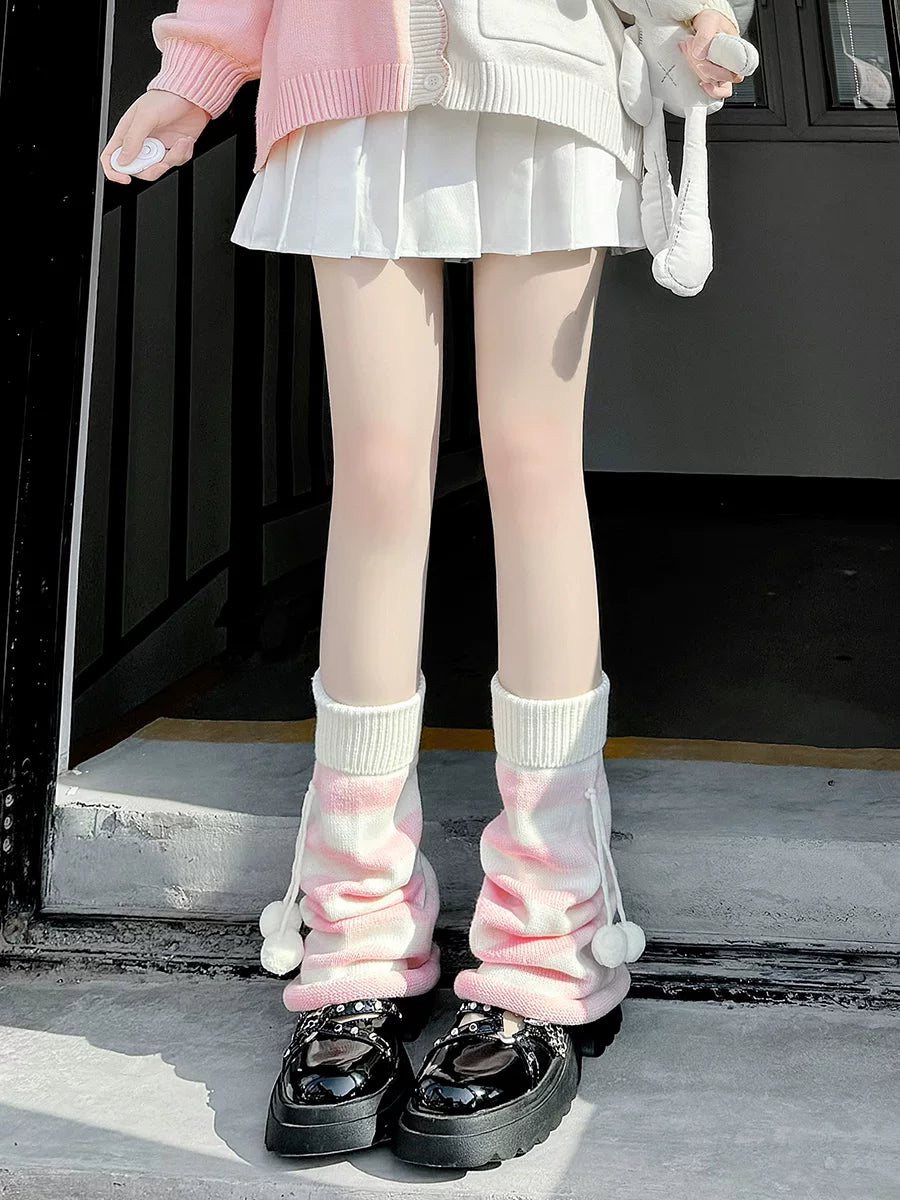 Floral Milk Cat - Candy Stripe Warmers - Striped Knit Leg Warmers