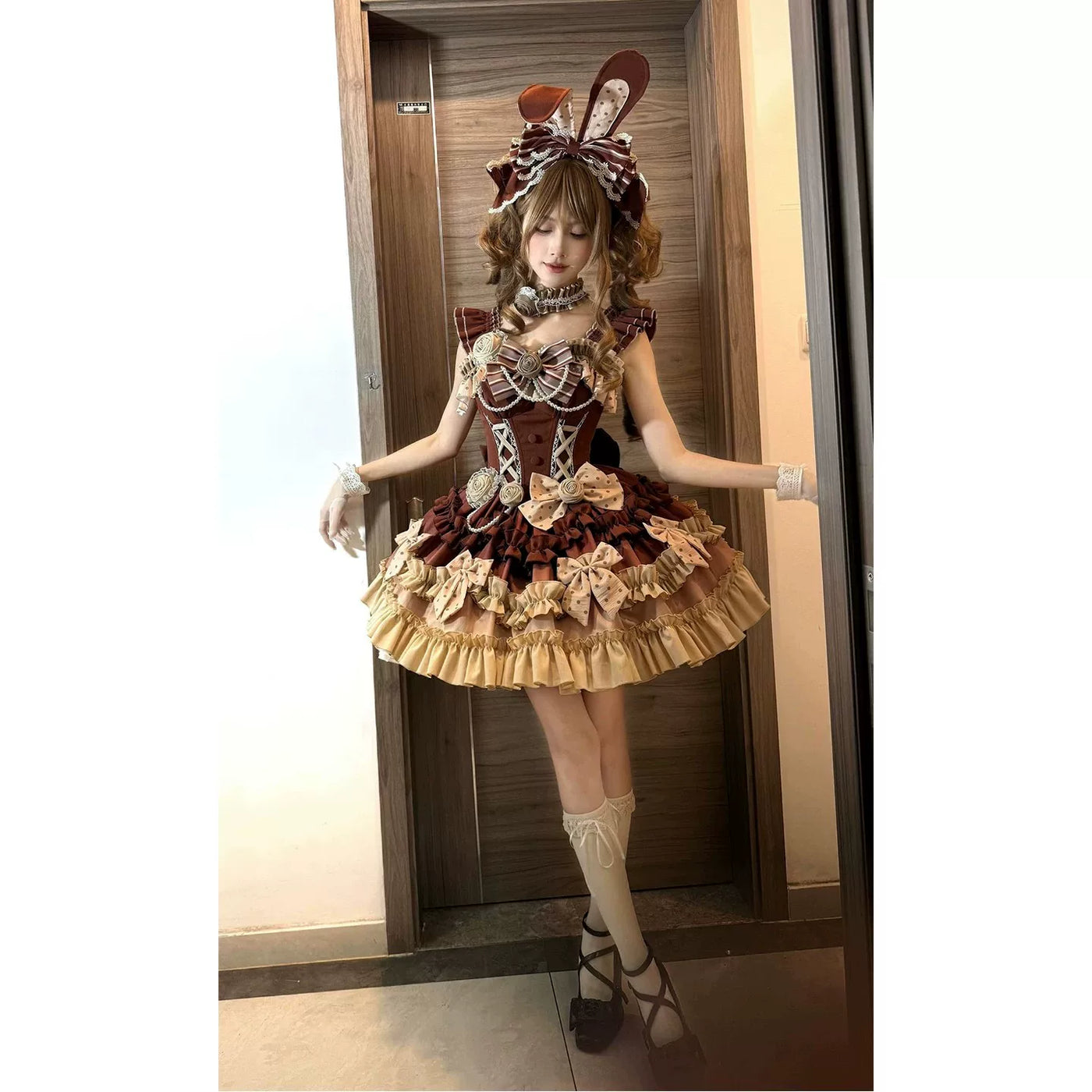 Creamy - Chocolate Bunny - JSK Dress Set with Layered Ruffles