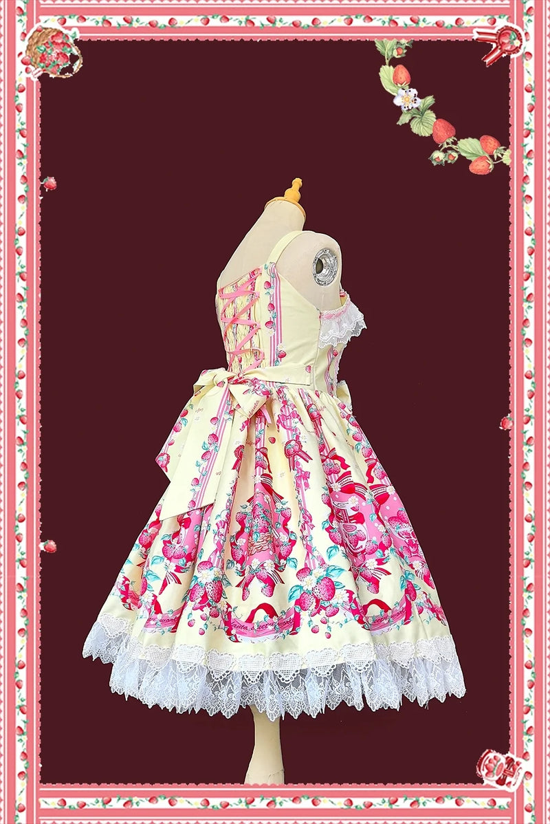Infanta - Strawberry Culinary Maiden - Sweet Lolita JSK Dress With Strawberry Floral Print