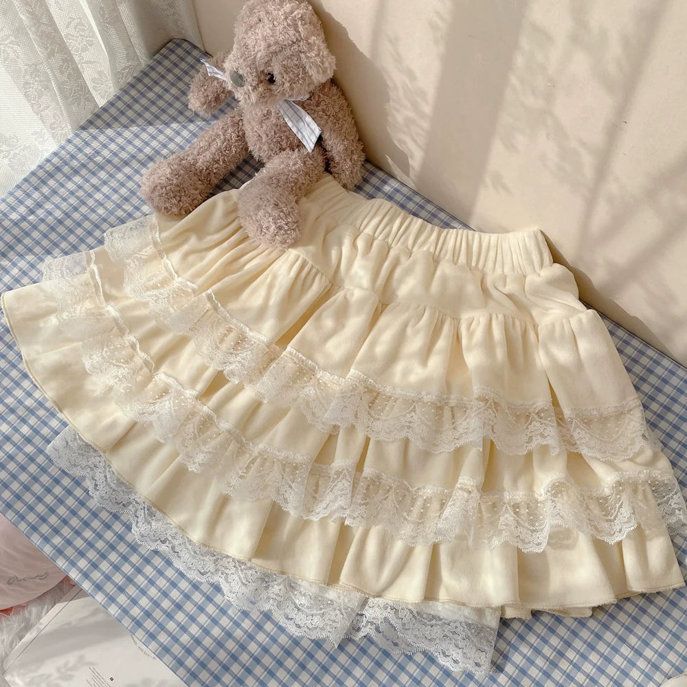 Sugar Girl - Kawaii Lolita Skirt Lace Cake Short - SK SK Skirt
