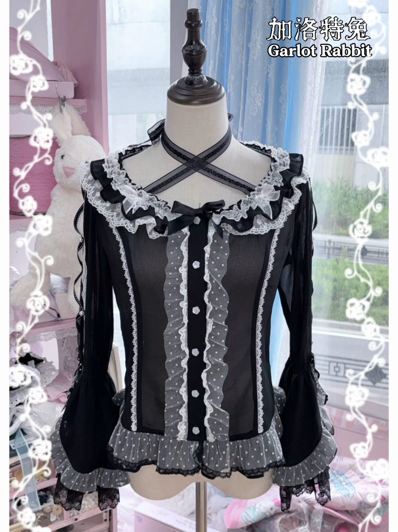 Galette Bunny — Pearl Ribbon Low-Neck Hime-Sleeve Blouse