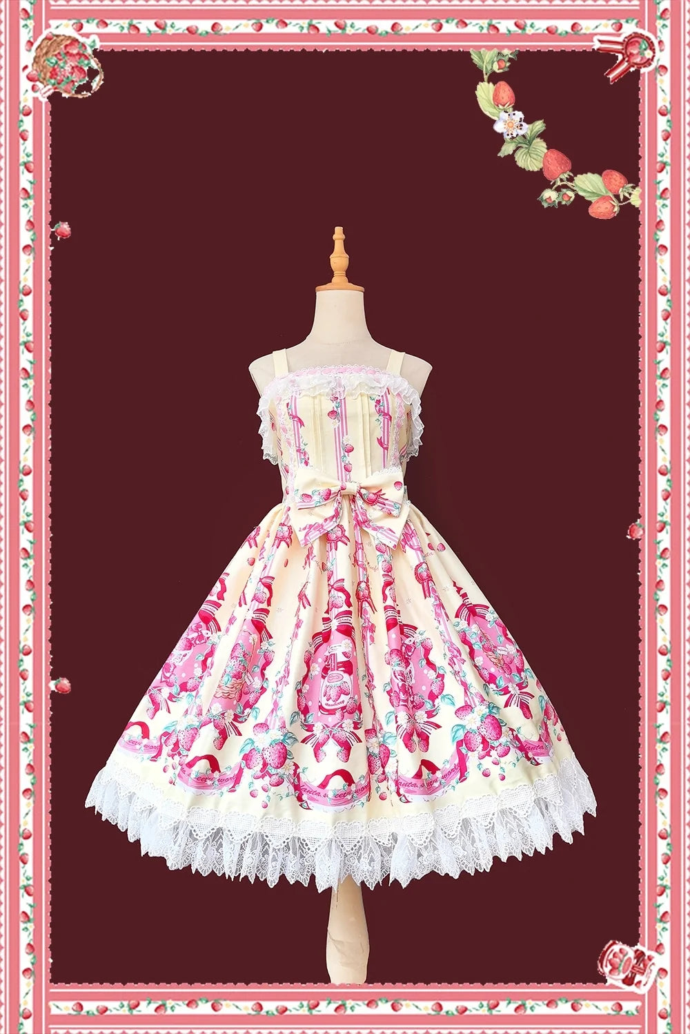 Strawberry Culinary Maiden - Sweet Lolita JSK Dress With Strawberry Floral Print Yellow JSK S