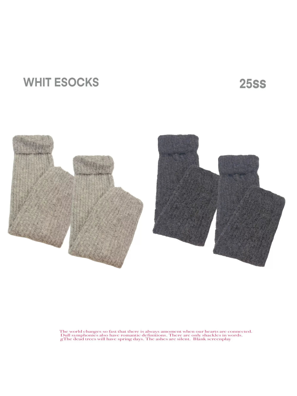 White, Camel, Coffee purple and Light gray wool sock covers with wide fold-over cuffs shown side by side.
