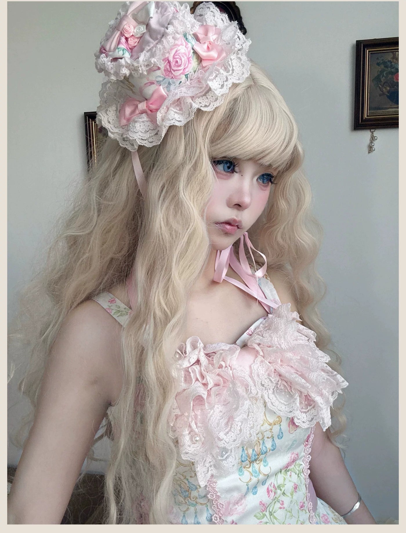 Tata Long Ear - Spring 2025 Floral Wall - Floral Print JSK Dress with Layered Lace Ruffles