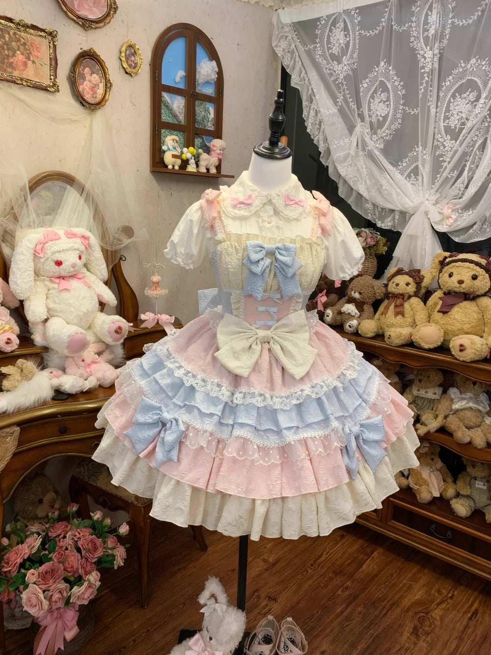 YoYo - Dopamine Sweet Lolita - Tiered Bow-Accented Pastel Dress