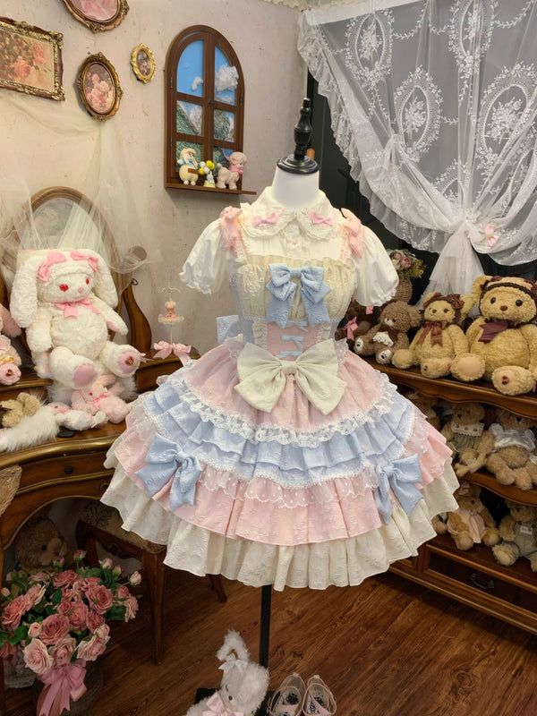 YoYo - Dopamine Sweet Lolita - Tiered Bow-Accented Pastel Dress