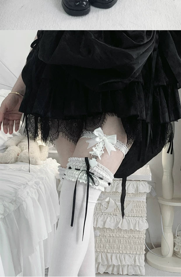 roji roji - Gentle Dream - Ballet-inspired cotton socks with lace trim and ribbon details