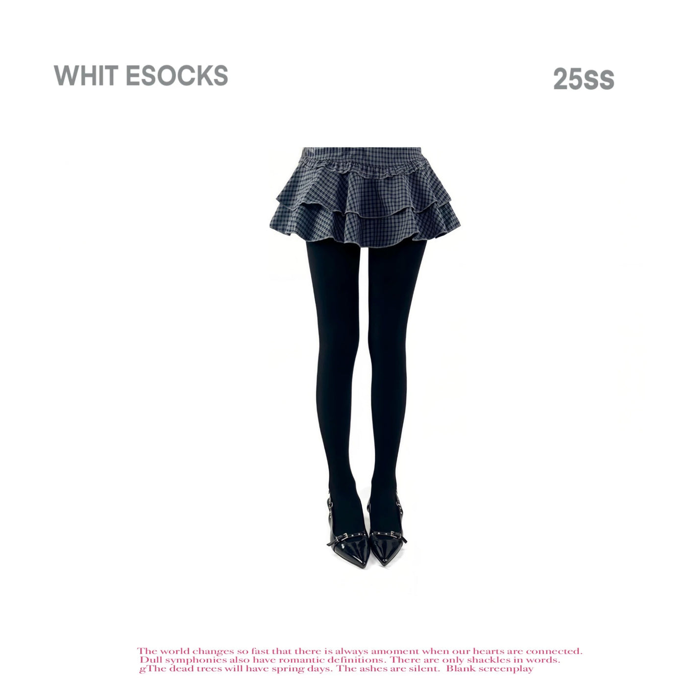 White Socks - Vertical Stripe - Tights with Fine Vertical Texture