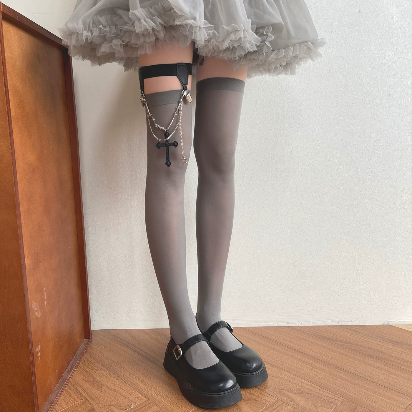 Sock Noble - Cross Charm - Over-the-Knee Socks and Clip Ring Options with Gothic Cross Detail