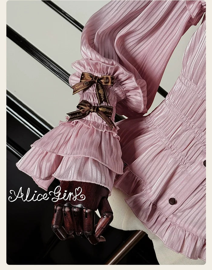 Alice Girl - Bear Chocolate Bar - Kawaii Lolita Blouse, Long Sleeve