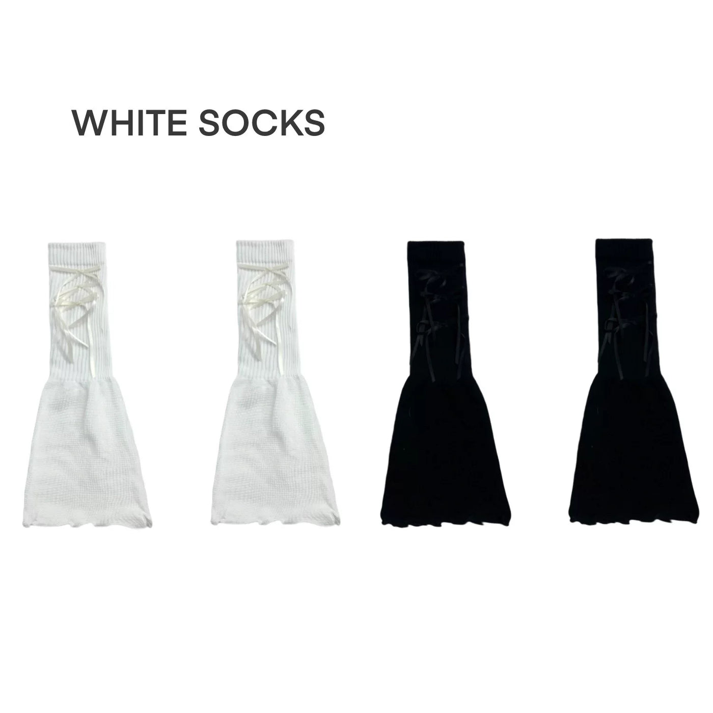 White Socks - Bow-Tie Ballet - Knit leg warmers with ribbon lacing