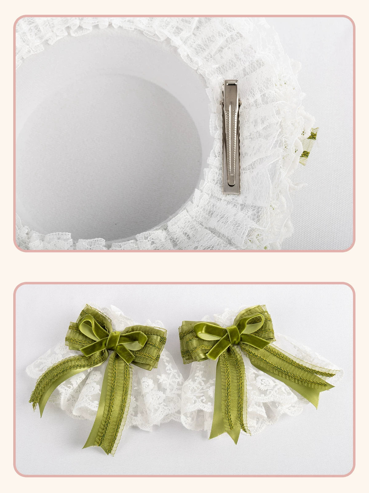 Stardust Rose - Lily of the Valley Woodland - Green Lace Lolita Headwear with Floral Ribbons
