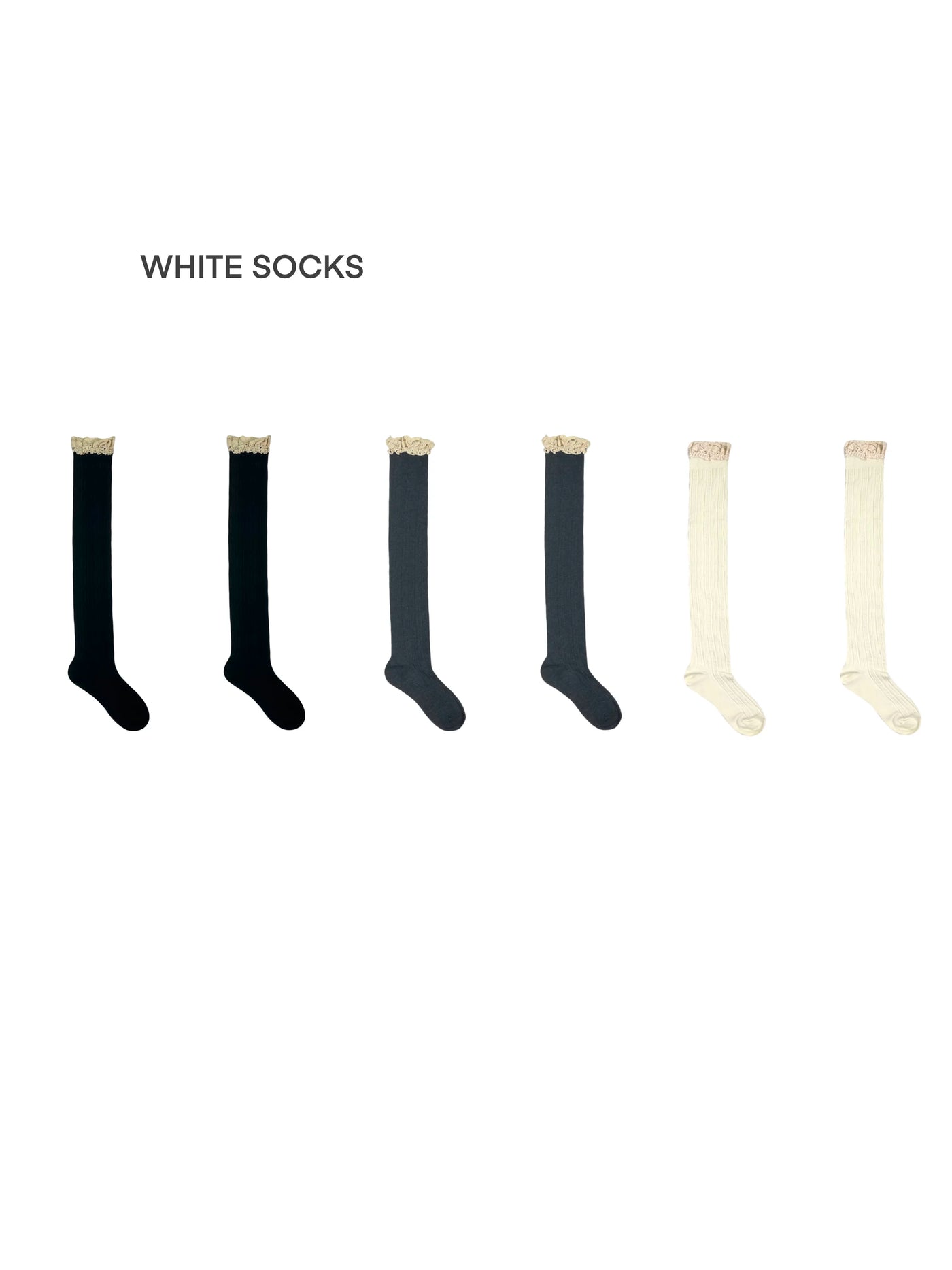 White Socks - Retro Lace Contrast - Over-the-Knee Socks with Lace Edging