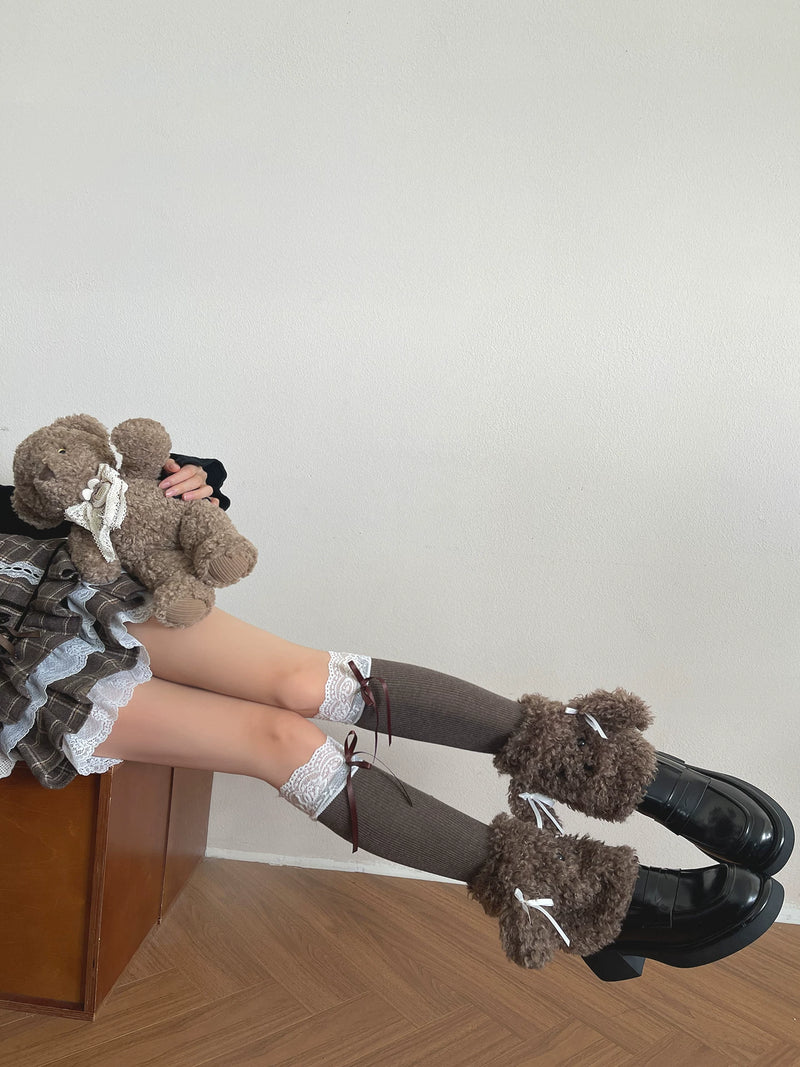 Sock Noble - Mocha Lace-Tie Layers - Brown Socks with White Lace Cuffs