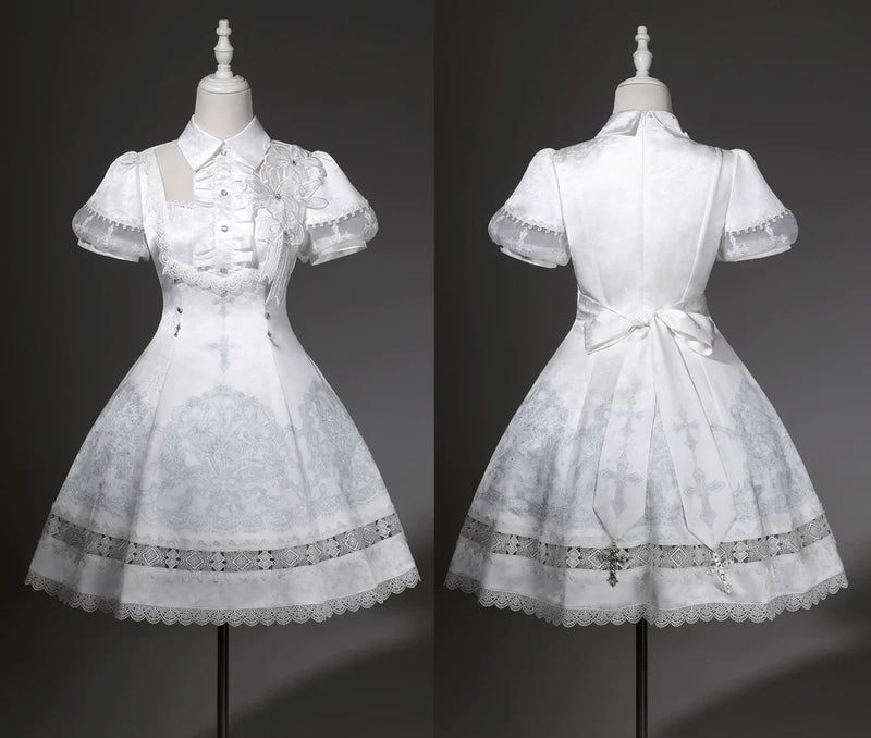 Letters from Unknown Star - White Classic Lolita Printed OP - Dress with Cross OP Dress