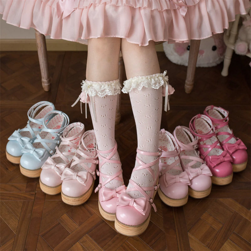 MODO Puff Tata Pastels Bow Platform Lolita Shoes – design details – view 5