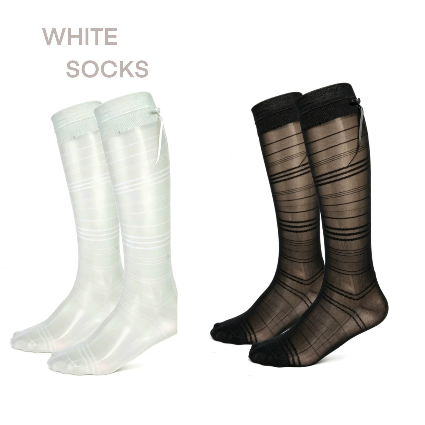 White Socks - Miu Stripe - Striped Mesh Mid-Calf Socks with Scrunched Cuffs