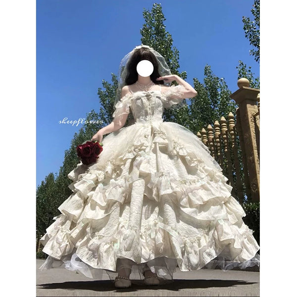 Flora Muse - Champagne Lolita Bridal Gown - Off-Shoulder Ball Gown