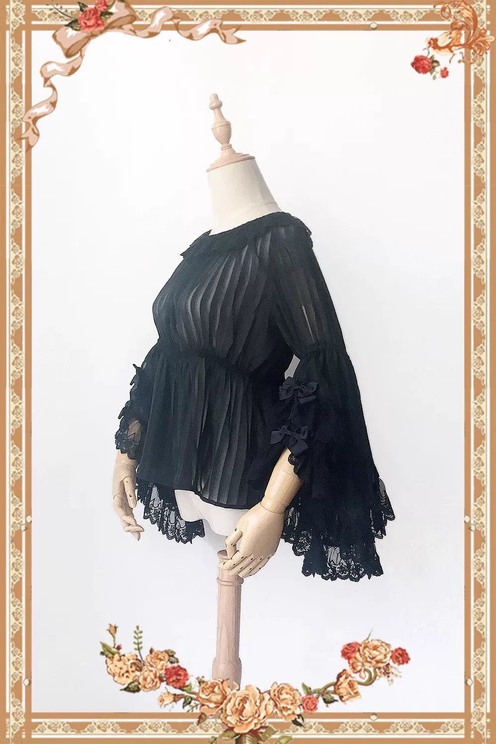 Pearl Box - Classic Lolita JSK, Bustle Back Hem Black Hime Sleeve Blouse (one size/M) S