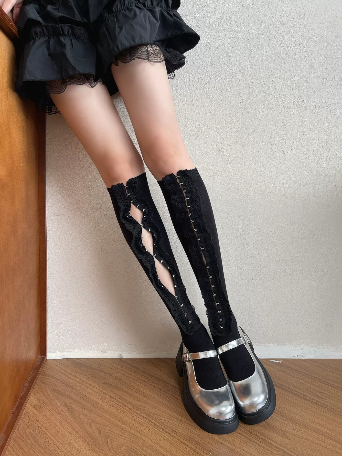 Sock Noble - Hook-and-Eye Lace - Mid-Calf and Over-the-Knee Socks with Lace Cutout Panels