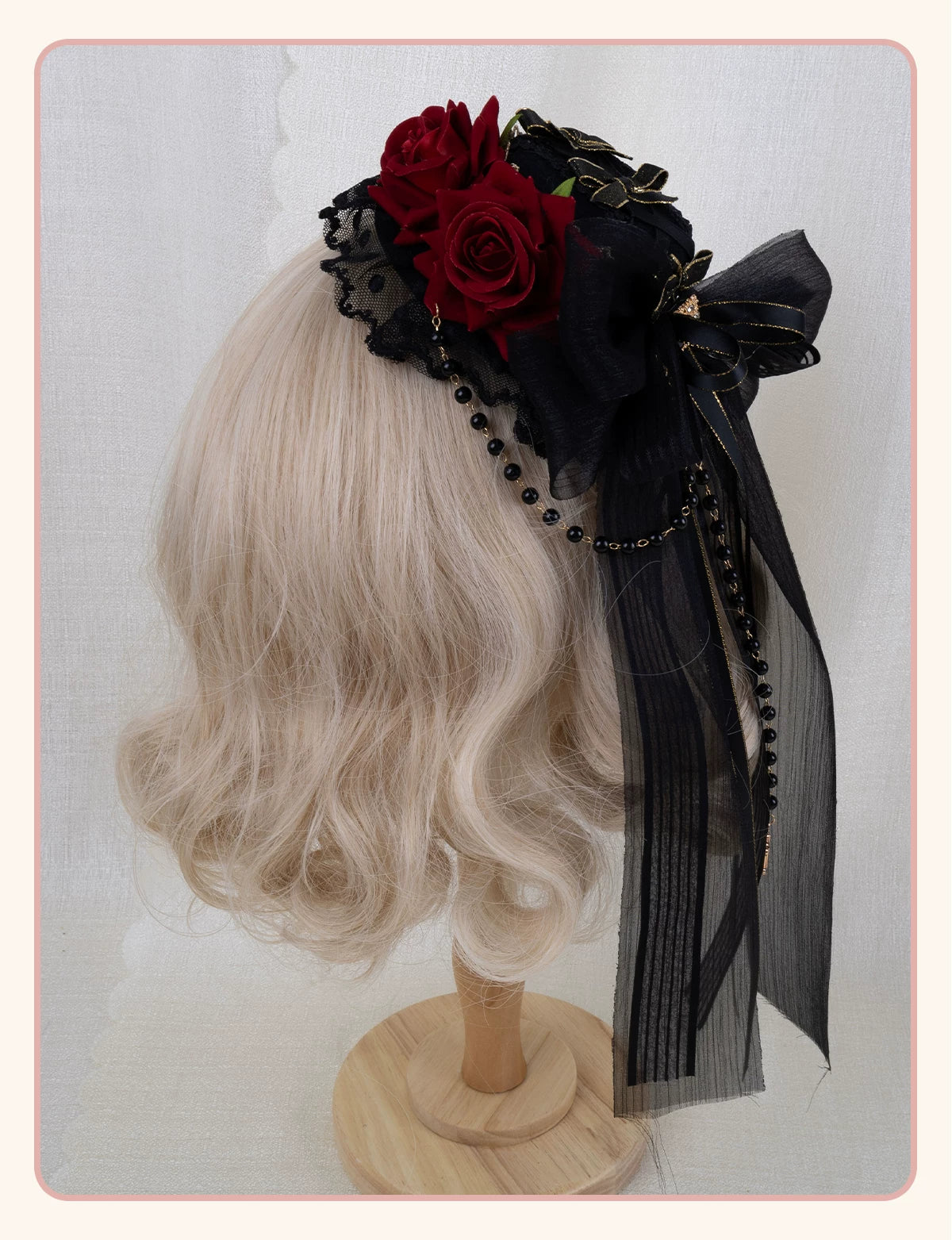 Stardust Rose - Dark Gothic - Black-and-Gold Mini Hat Hair Accessory with Layered Bows