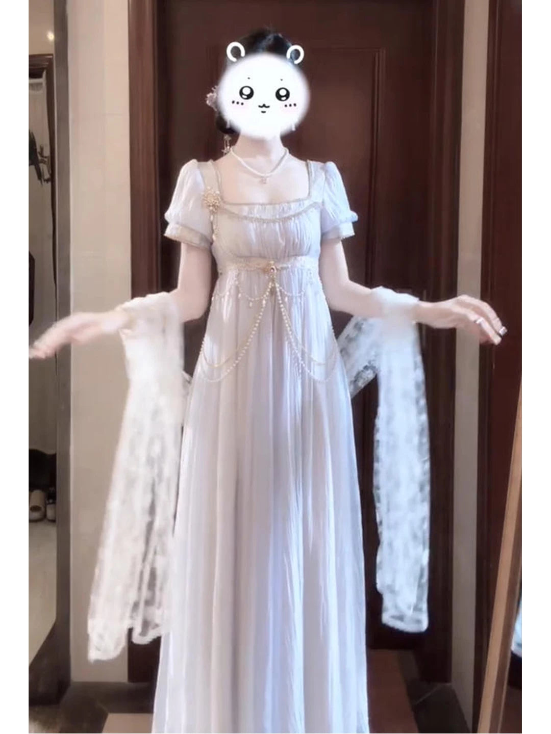 Creamy - Imperial Grace - Purple Empire-Waist Lolita Dress with Waist Chain