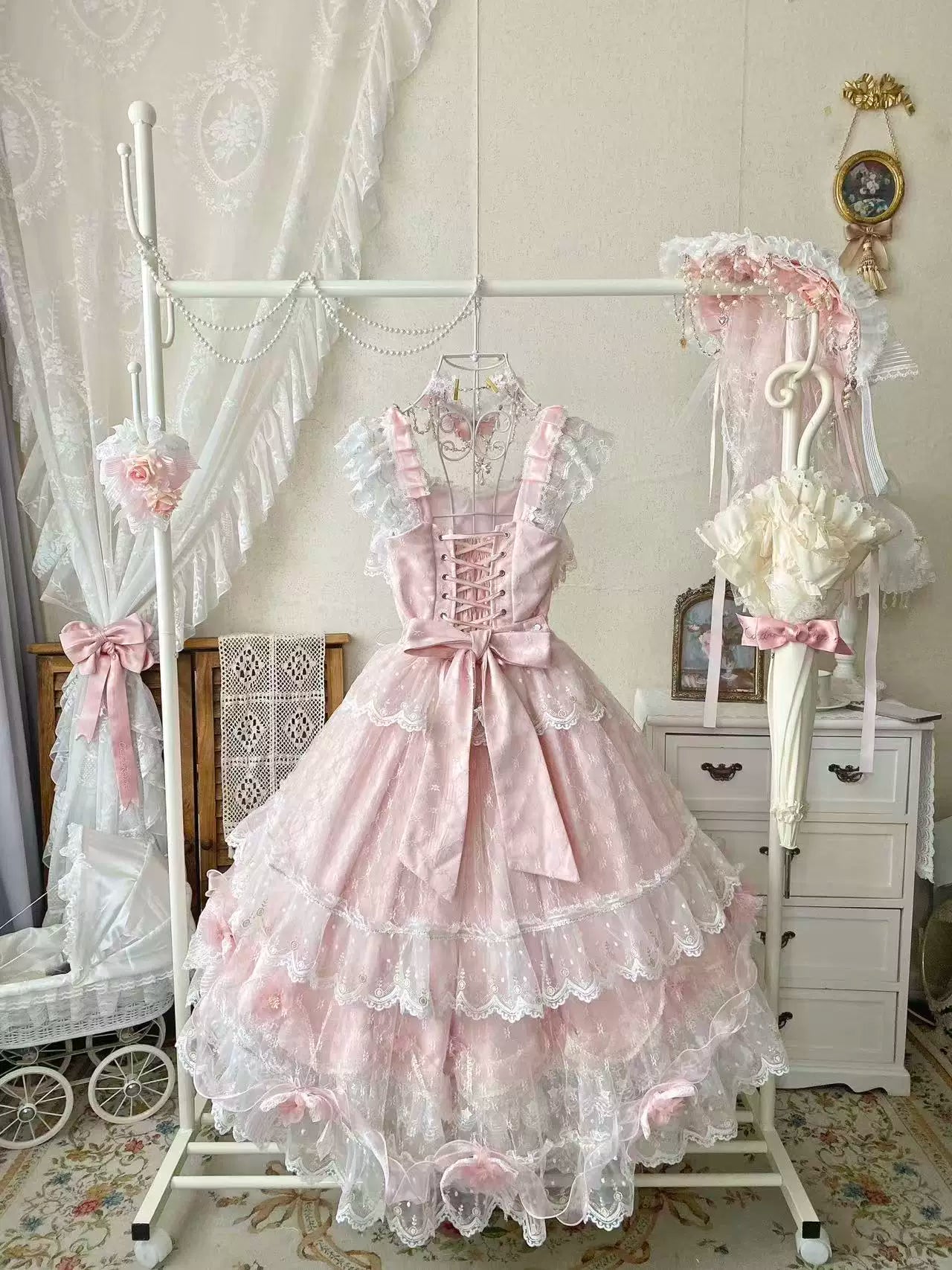 Candy Furei - Diana's Love - Pink milk gold boning Sweet Lolita tea