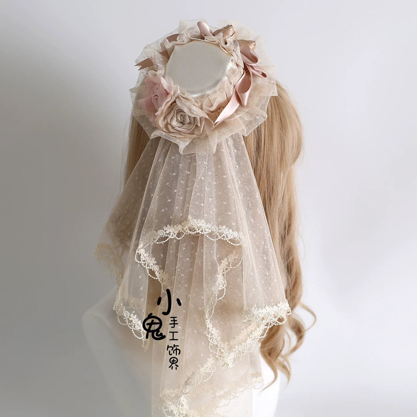 Xiaogui - Elegant Champagne Lolita Headdress - Floral & Bows Headwear