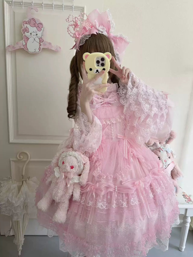 Sugar Girl - Sugar Knot - Sweet Lolita Chiffon JSK, Tiered Skirt, Doll-Like