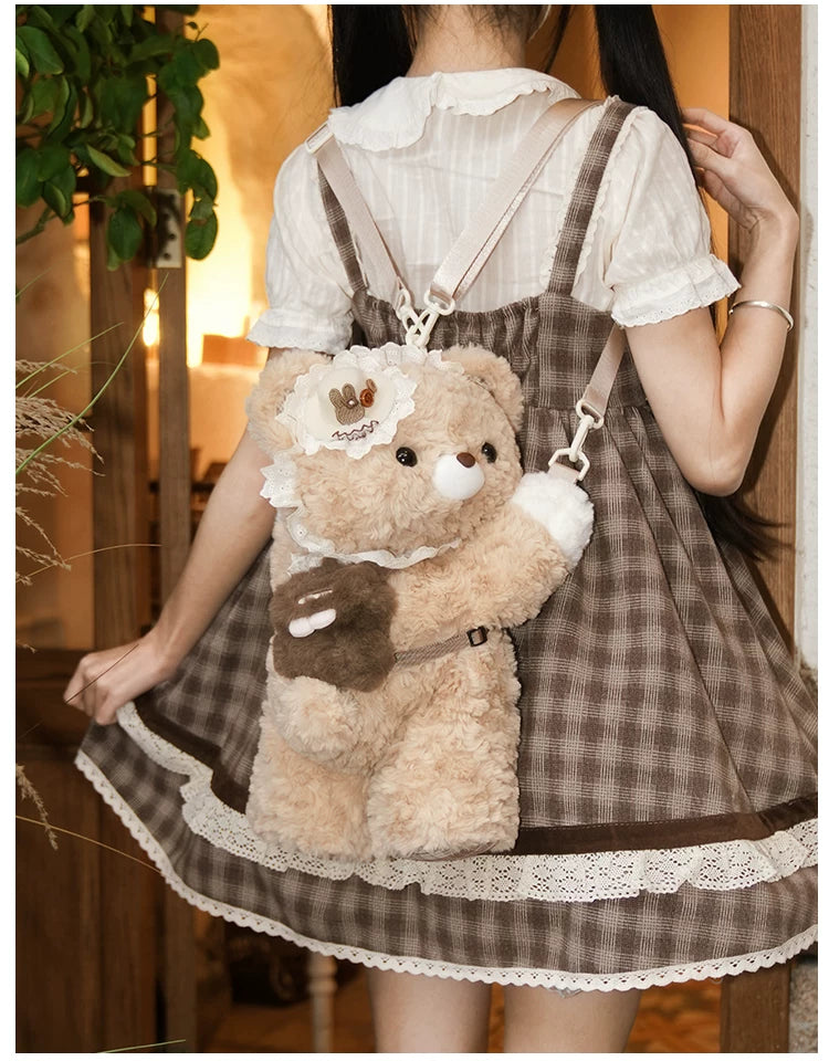 LambGuli - Little Bear Guli - Plush Bear Bag with a Lace Collar