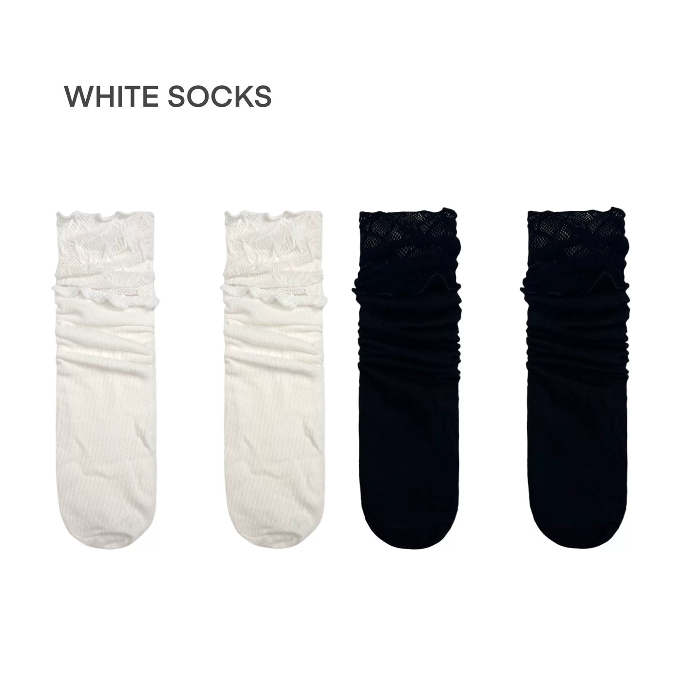 White Socks - Ballet Lace Mesh - Mid-Calf Socks with Lace Mesh Panels