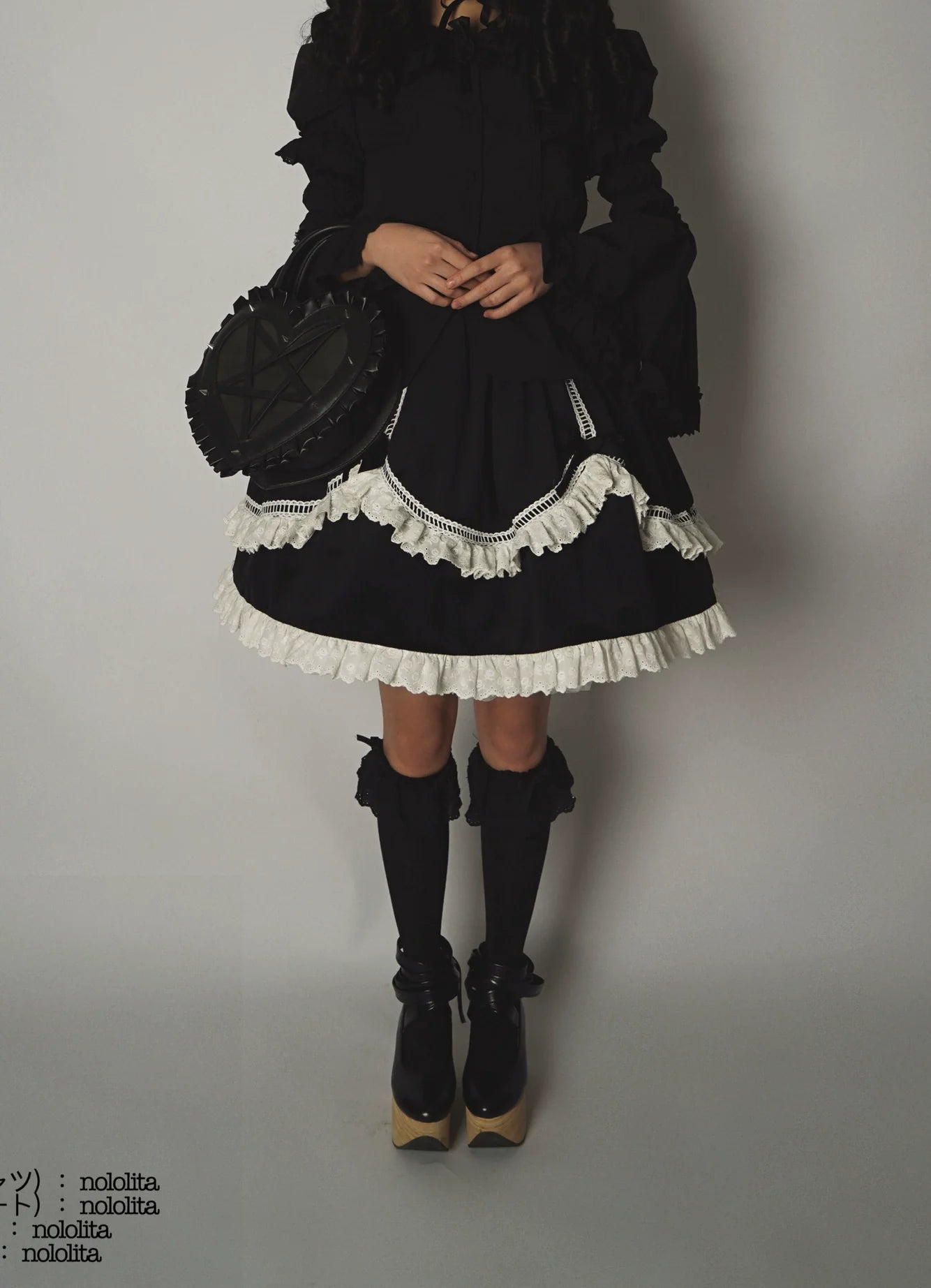 Nololita - Nightingale - Doll-Collar Blouse with Sleeve, Bow Tie and Lace Sock Options - option image
