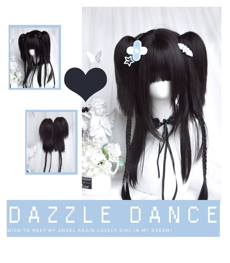 Sinwavy - Gothic Lolita Wig Black Natural - Hair With Ponytails & Braids Wig