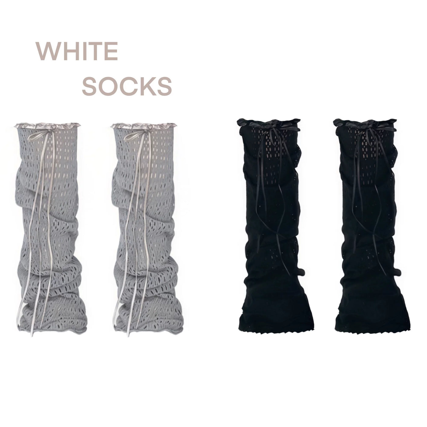 White Socks - Y2K Mesh - Mesh Leg Warmers with Bow-Tie Ribbons
