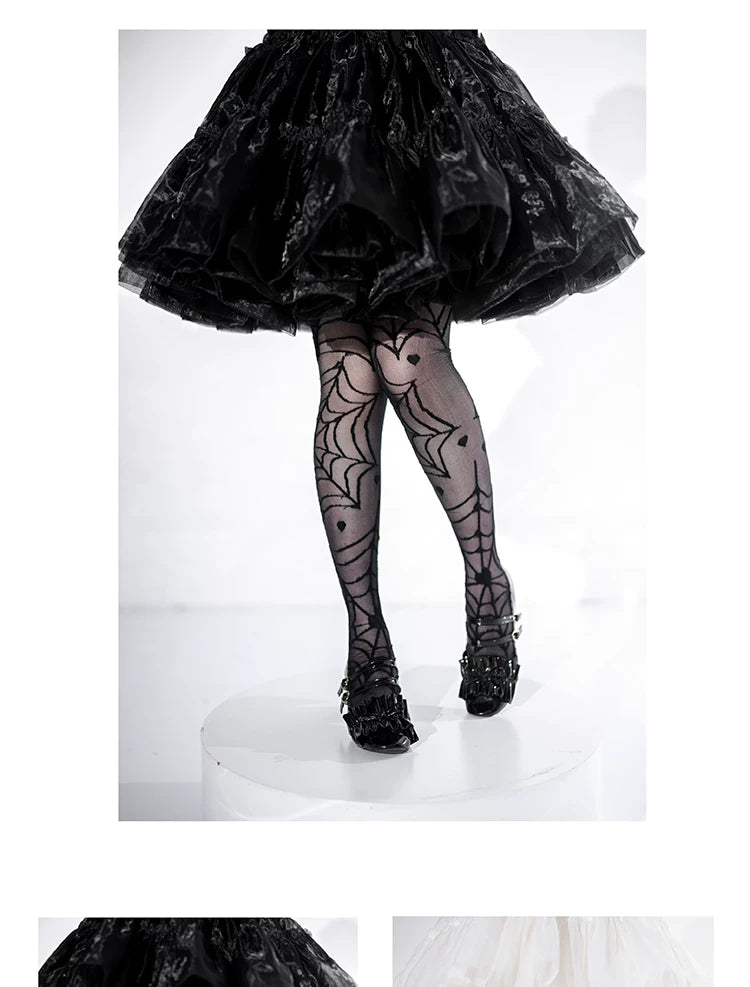 roji roji - Clotho's Heart - Sheer Over-the-Knee Socks with Spiderweb and Heart Motifs