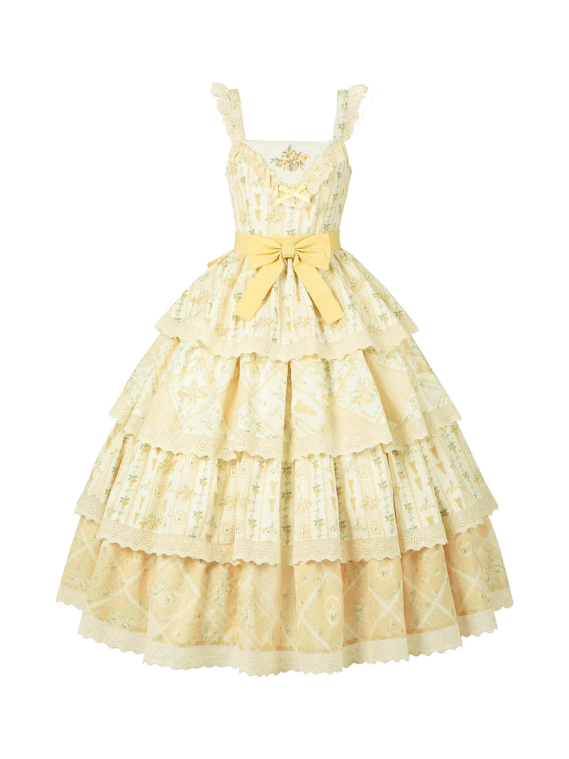 With PUJI - Letter and Poetry Sunflower Matters - Country Lolita JSK Embroidered Printed Lolita Dress detail view 5
