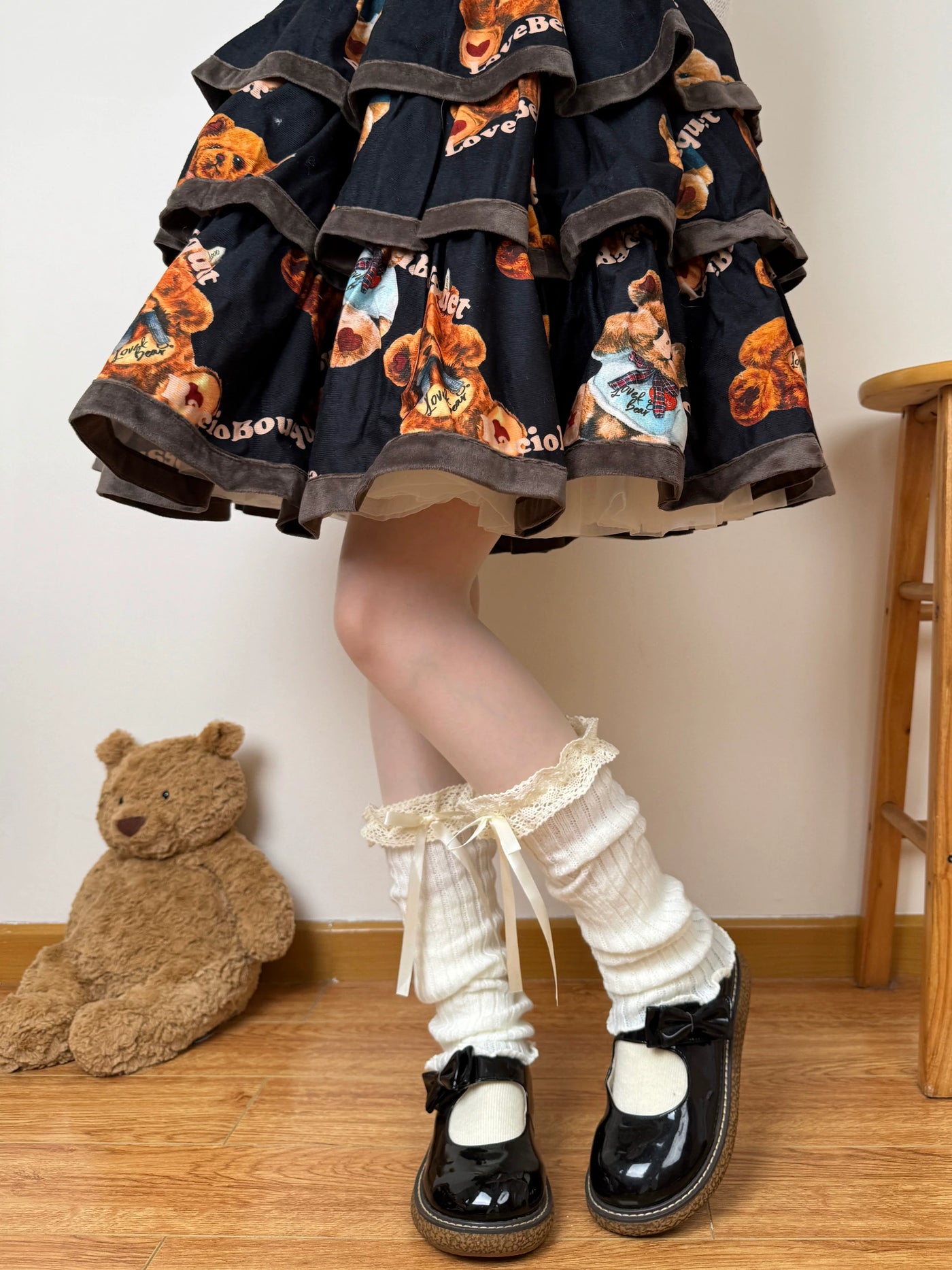 Chubby Bear Tales - Harajuku Knit - Lace-Bow Slouch Leg Warmers