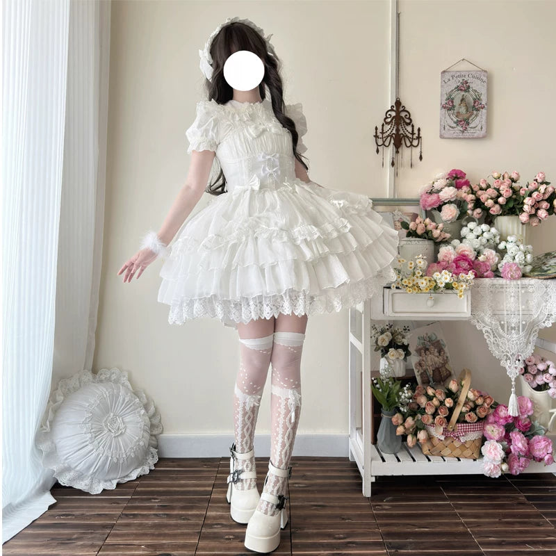 Lady Han Feather Love Bridal JSK dress by Lolita Fetch, featuring delicate feather details and elegant floral embroidery.