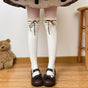 Beige socks, coffee-colored ribbon, over-the-knee socks / One Size