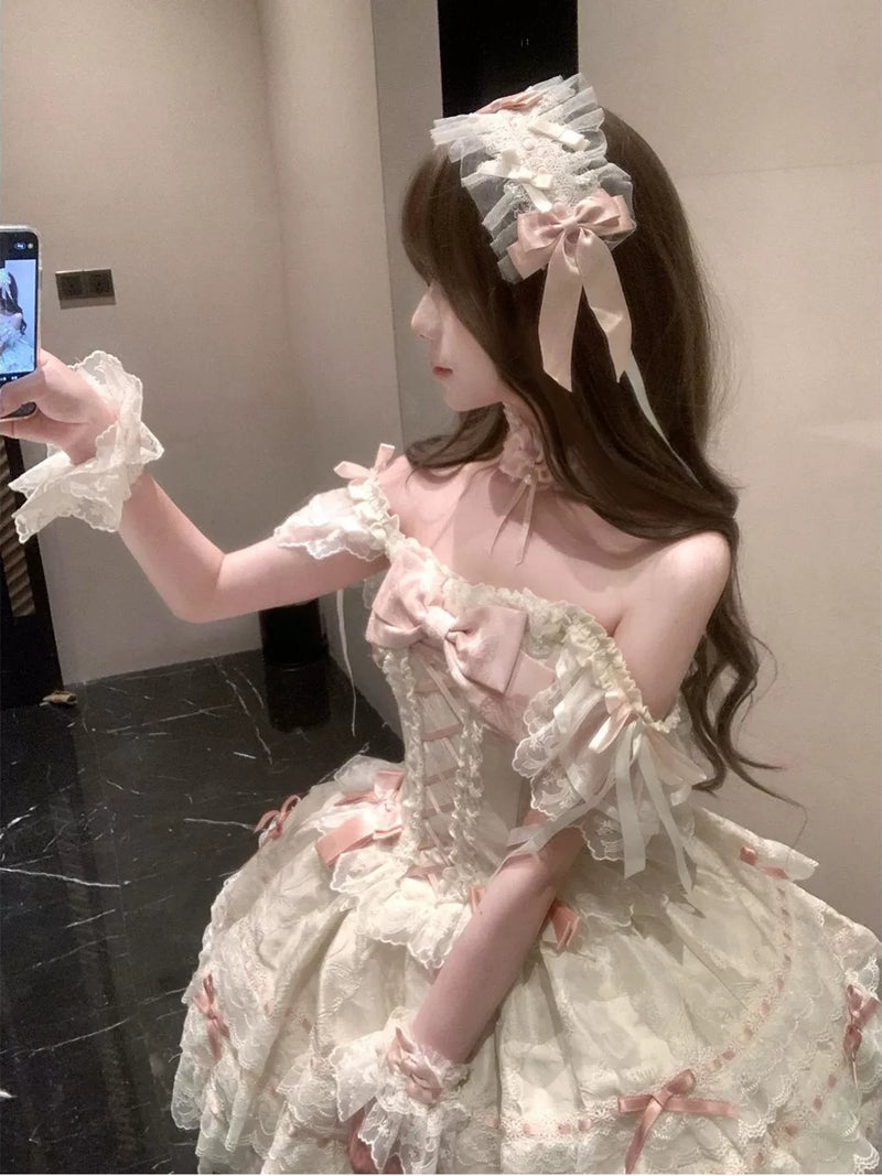 Creamy - Flower Bride - Apricot JSK dress with layered lace ruffles and bows