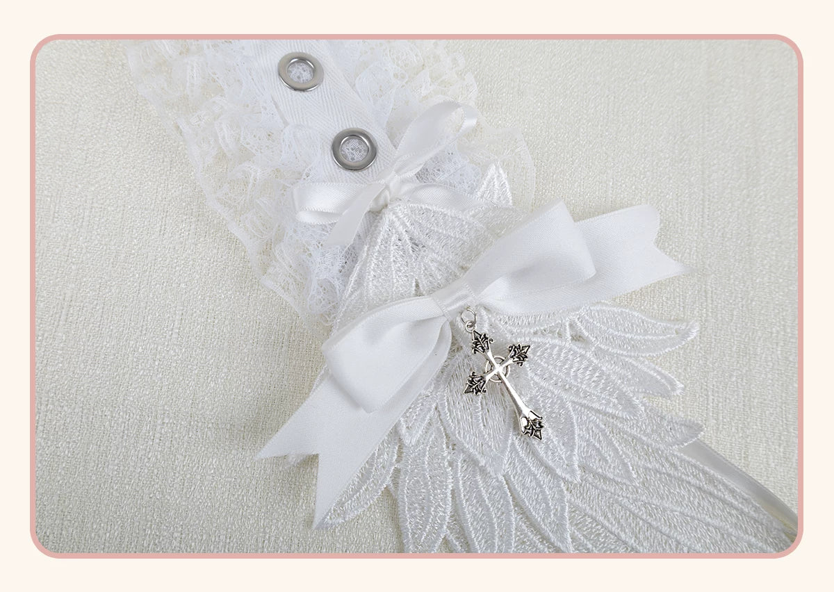 Stardust Rose - Winged Cross - Black-and-White Lace Headband with Wings and Cross Details