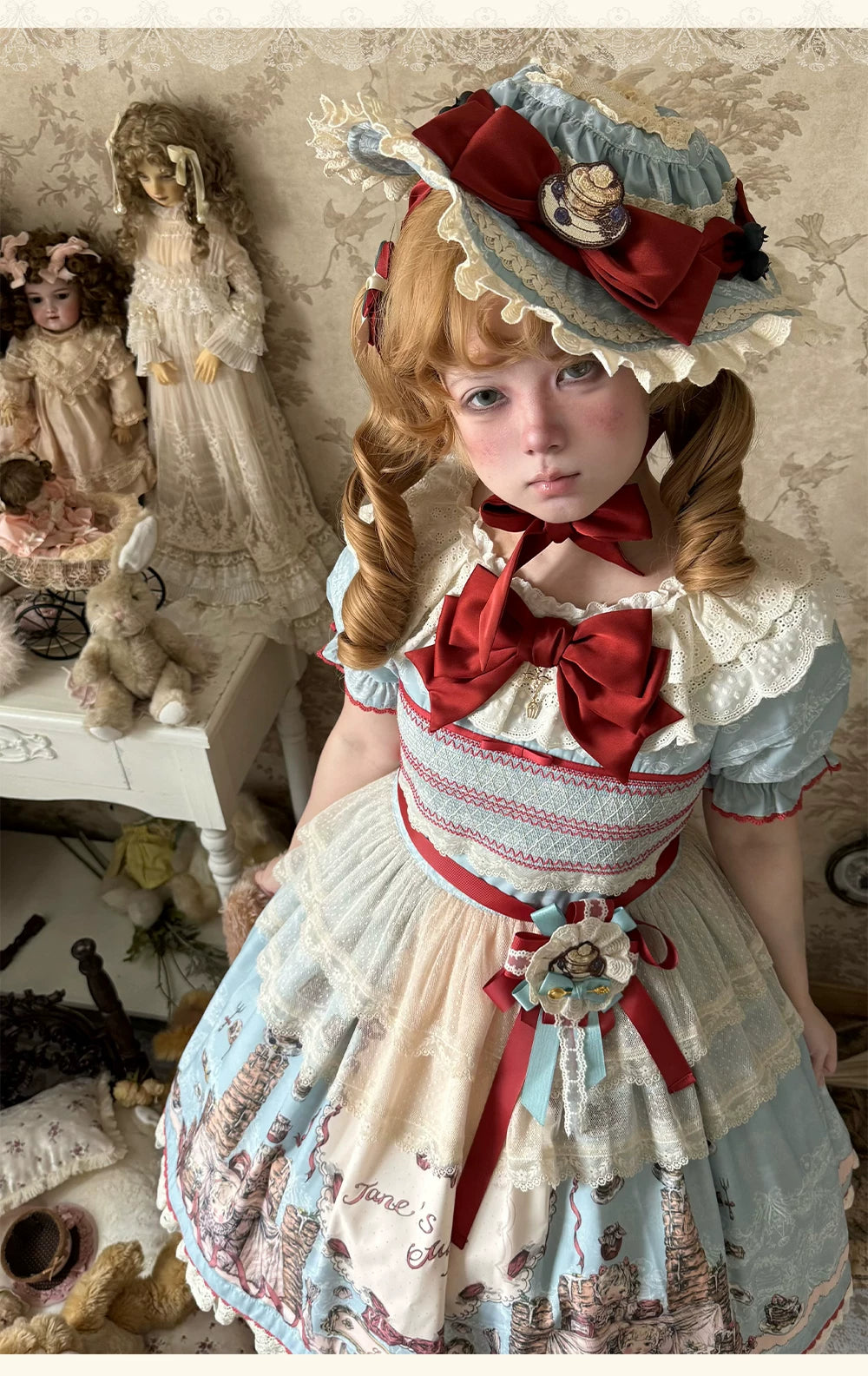 DayRabbit - Muffin Postman - Blue or Beige OP and Pinafore Dresses with Detachable Bows