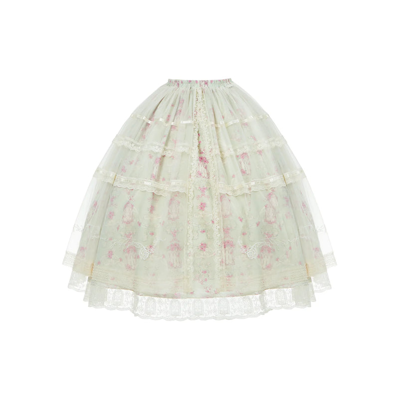 With PUJI - Wind Swept Roses - Classic Lolita Rose Printed Dress Set, Petal Hem detail view 12