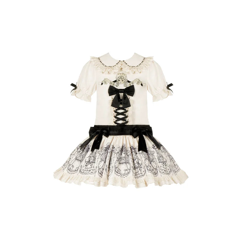 With PUJI - Doll Night - Vintage Twin Lolita OP Dress Embroidered Doll Dress detail view 8