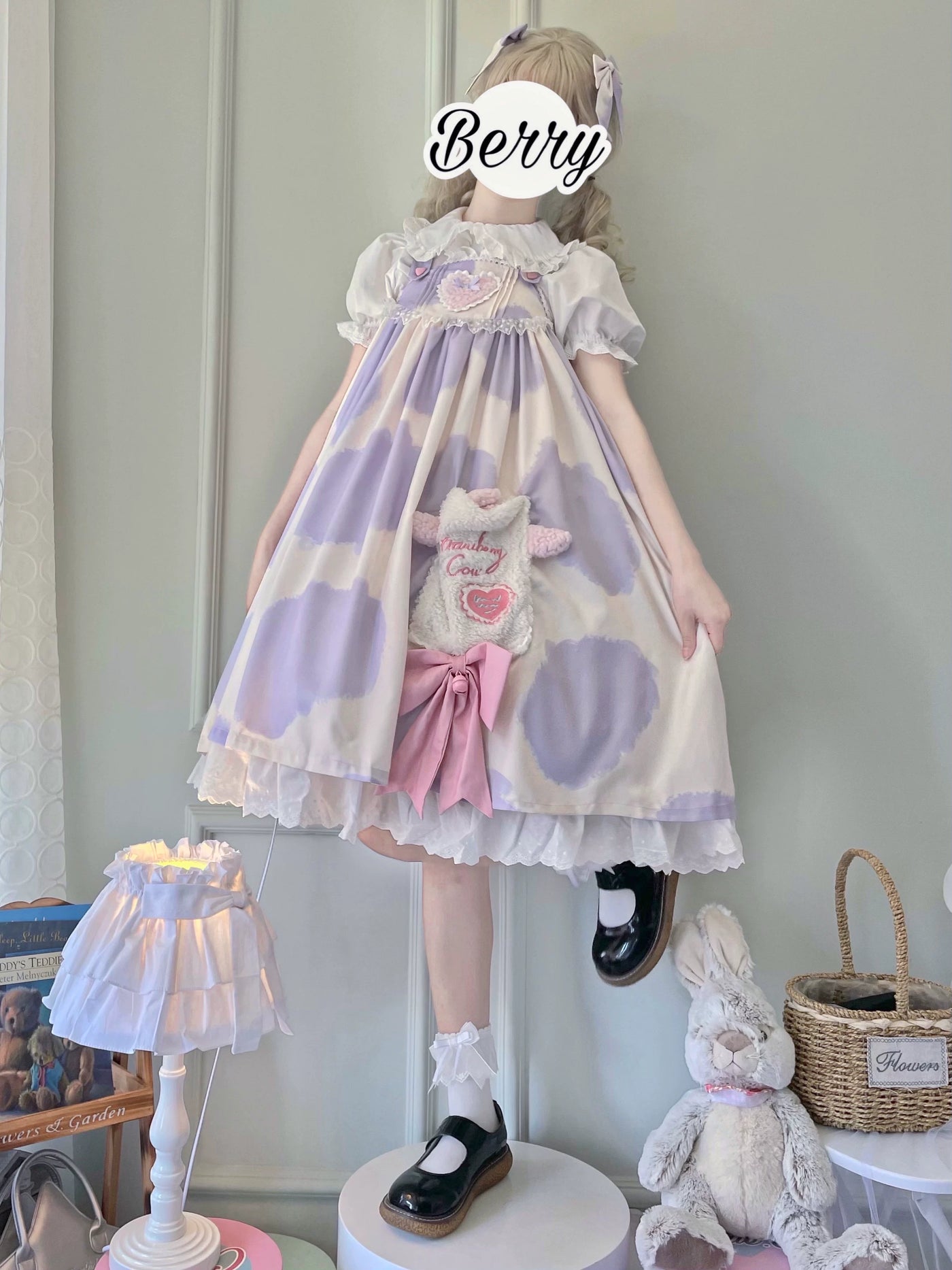 Tata Long Ear - Little Milk Cake Cow Print - JSK dress with a cow-print pattern