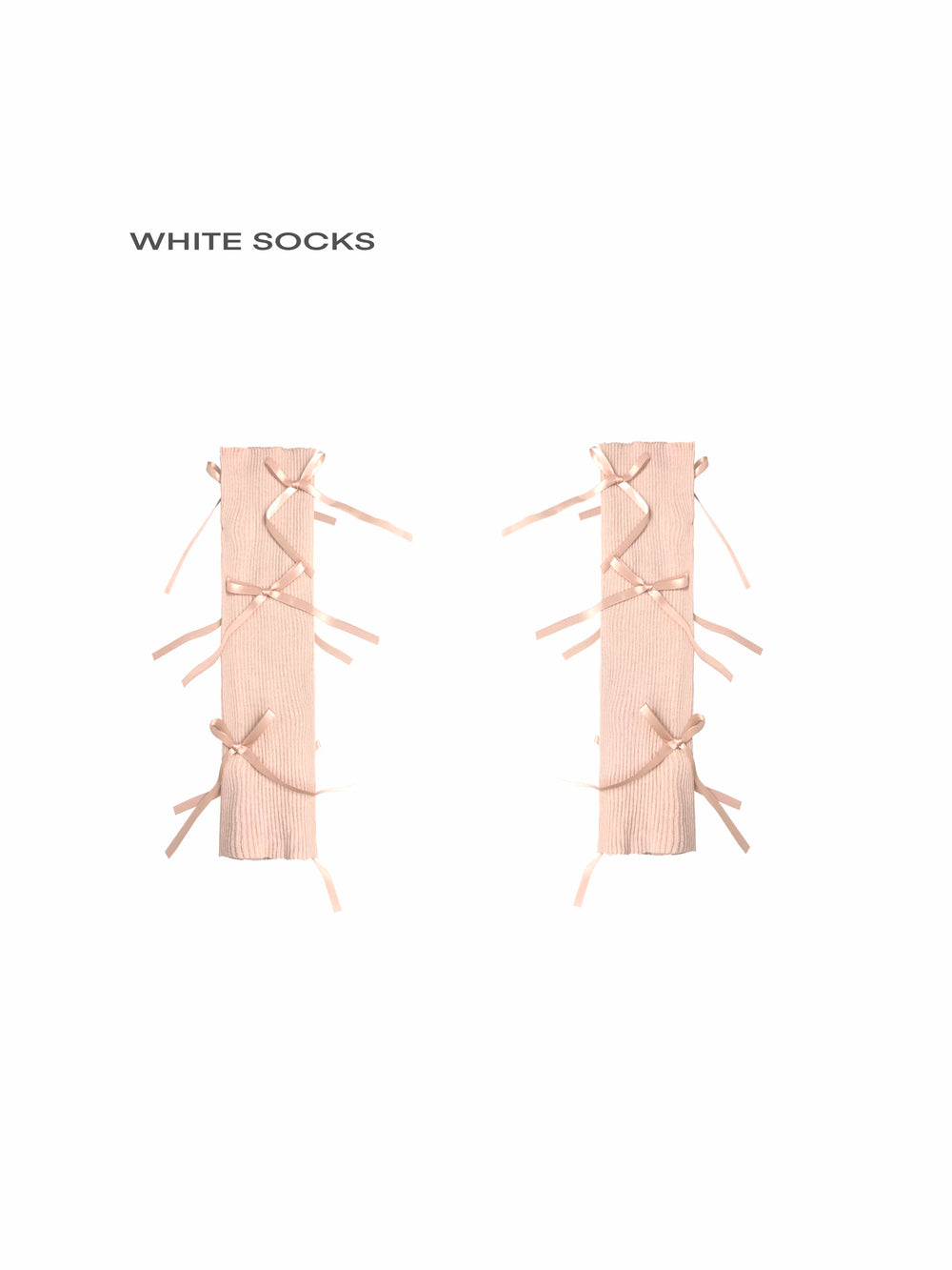 Nude base with nude bow ribbed knit mid-calf lolita socks