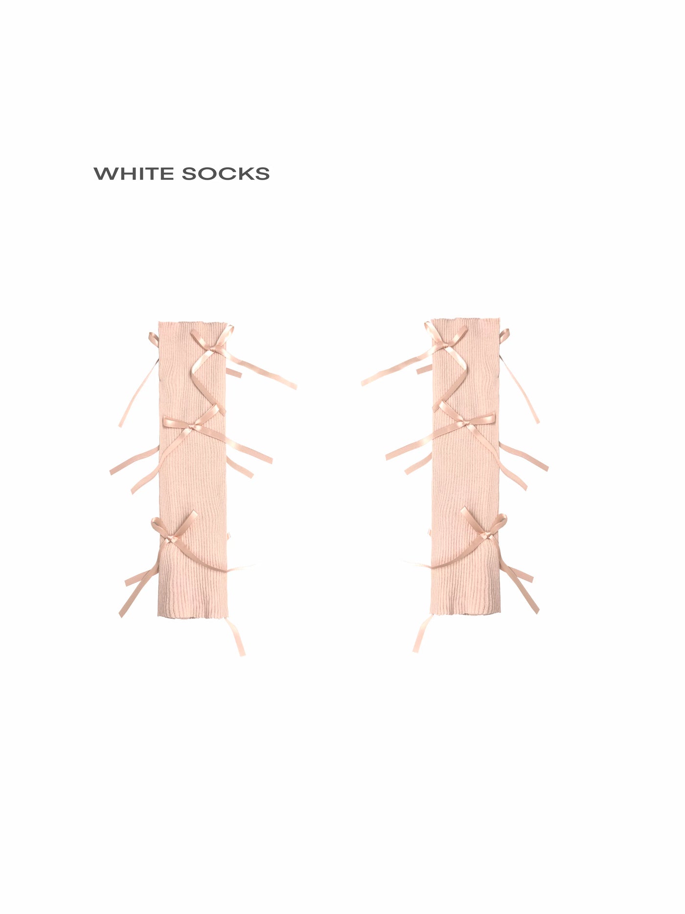 Nude base with nude bow ribbed knit mid-calf lolita socks