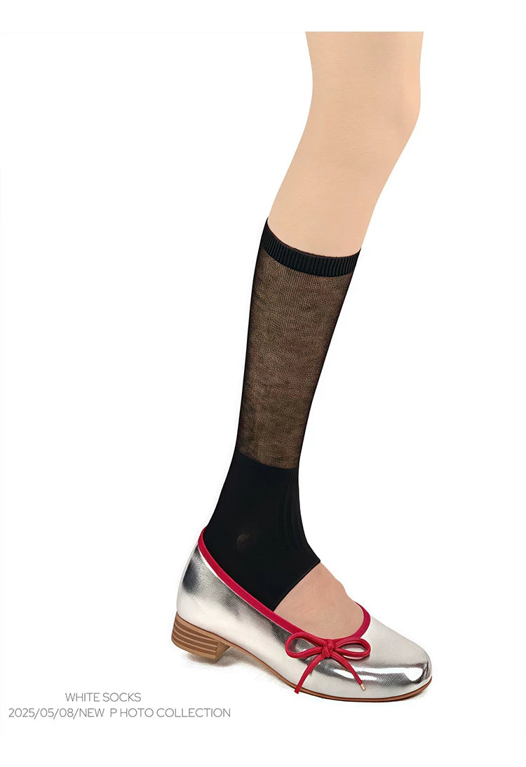 White Socks - Ballet Slouch - Gray Ruched Stirrup Mid-Calf Socks in Mixed-Pair Packs