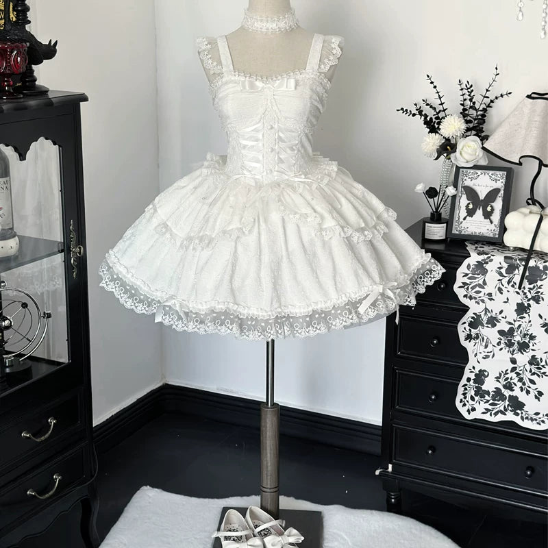 Lady Han Lolita Fufu Ballet Bridal JSK dress featuring delicate ballet-inspired design and elegant white fabric.