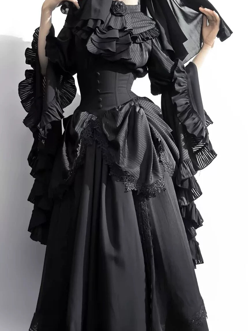Sweetheart Dream Machine - Sleepwalking - Blouse and Skirt Set with Layered Ruffle Sleeves